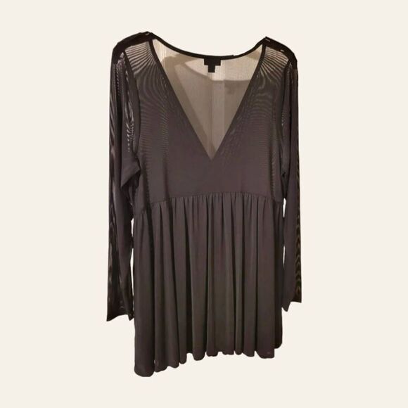 TORRID Plus Size black Longsleeve  Sheer Sexy babydoll knit mesh top 1X - Picture 4 of 12